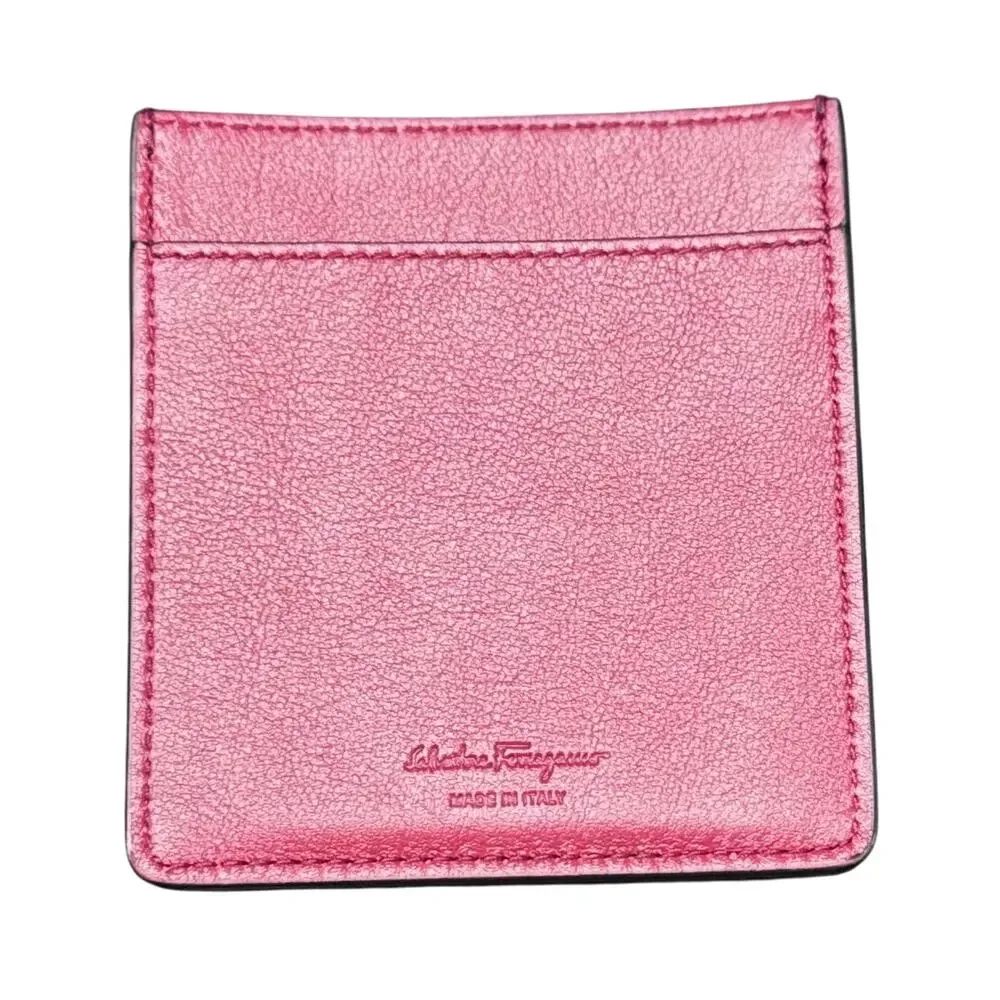 NWT Auth Salvatore Ferragamo Gancini Black Red Leather Card Case Holder